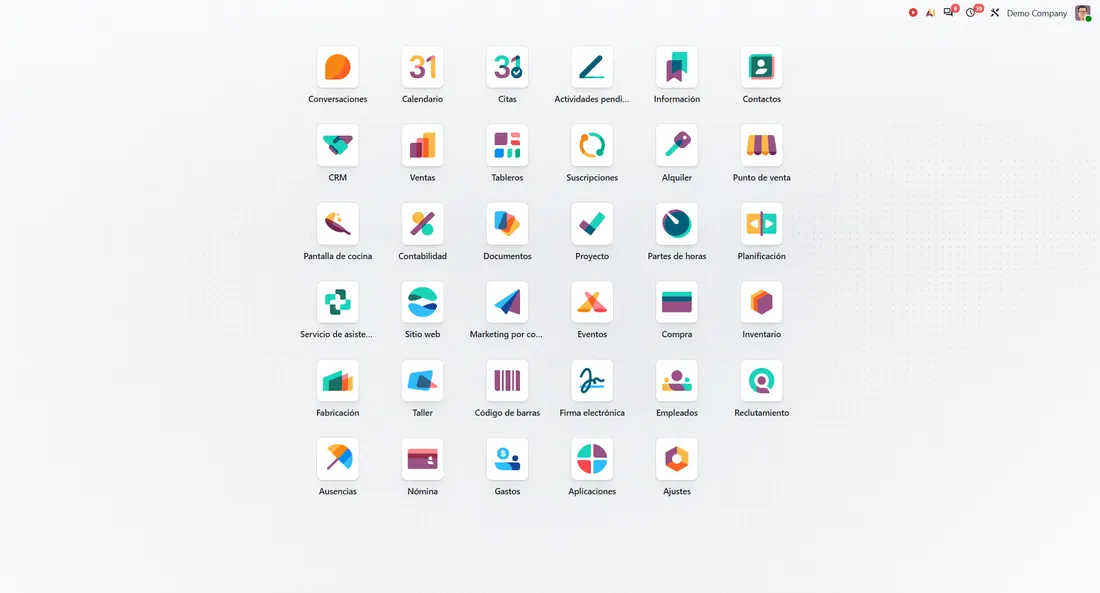 Menú de aplicaciones de Odoo Enterprise